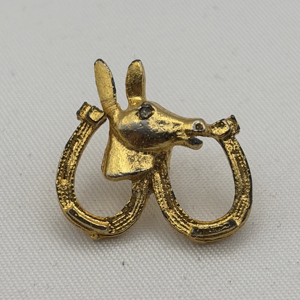 Donkey Head Horseshoes Gold Tone Animal Lapel Hat‎ Pin